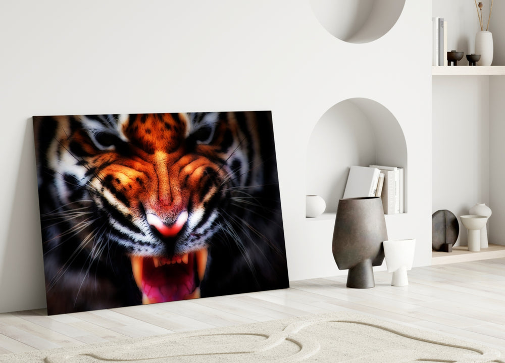 Tiger Close-Up artwork styled in a designer office interior