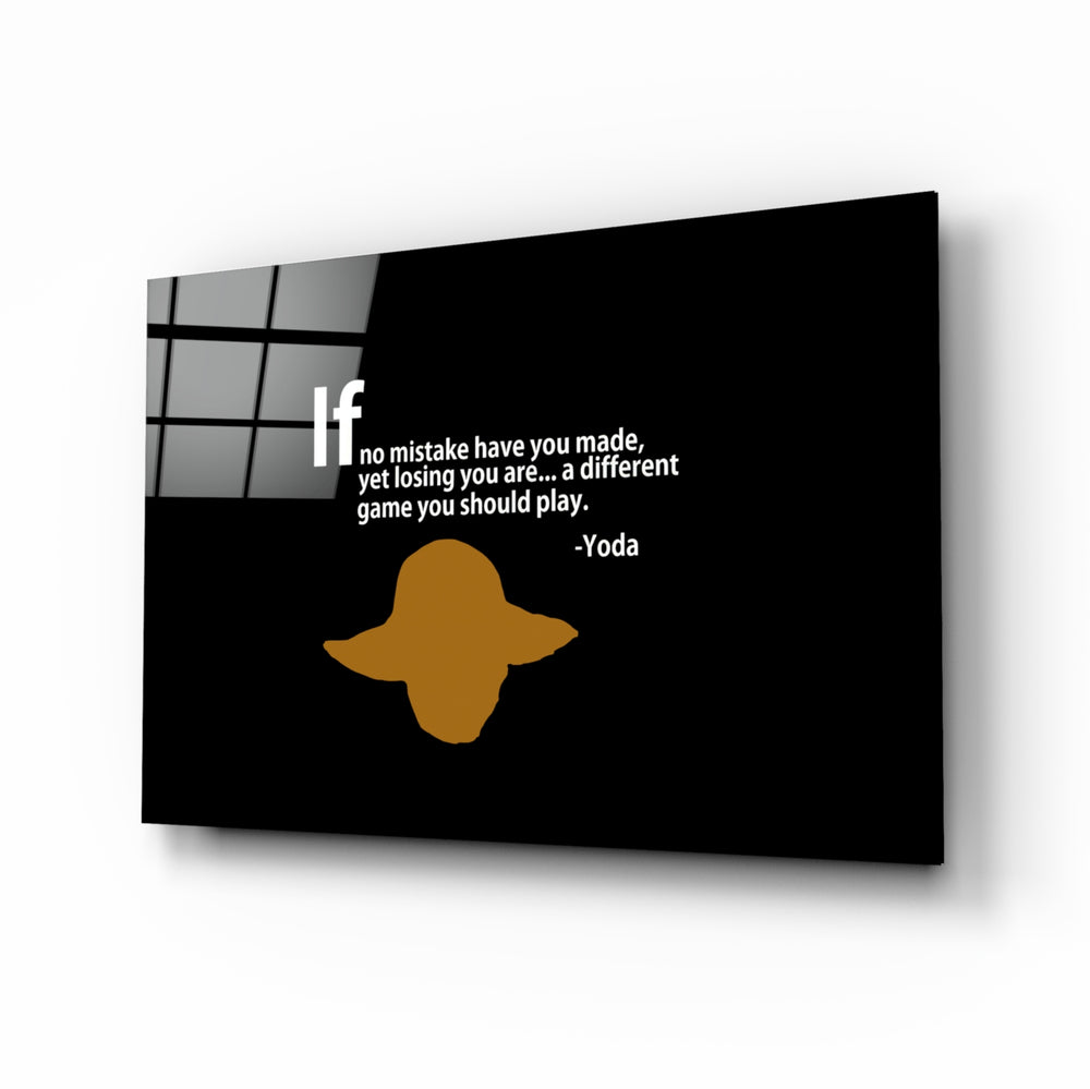 Words of Yoda glass wall art in a modern study