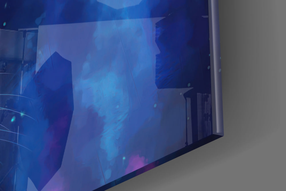 Cosmic Watercolor Lion glass wall art catching light to reveal its painted wash