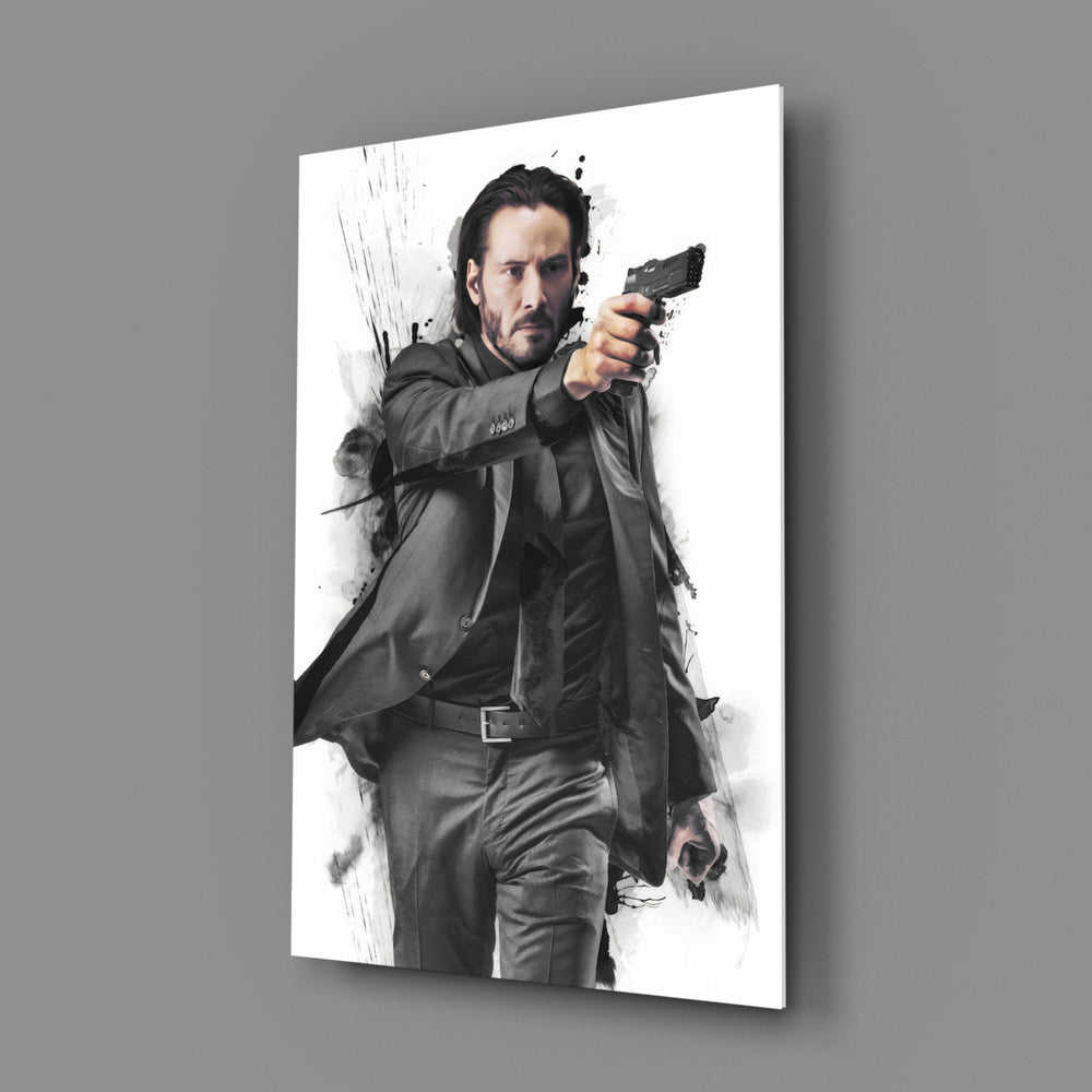 Action-cinema tribute panel anchoring a man cave wall