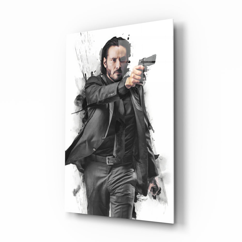John Wick glass wall art in a modern home cinema