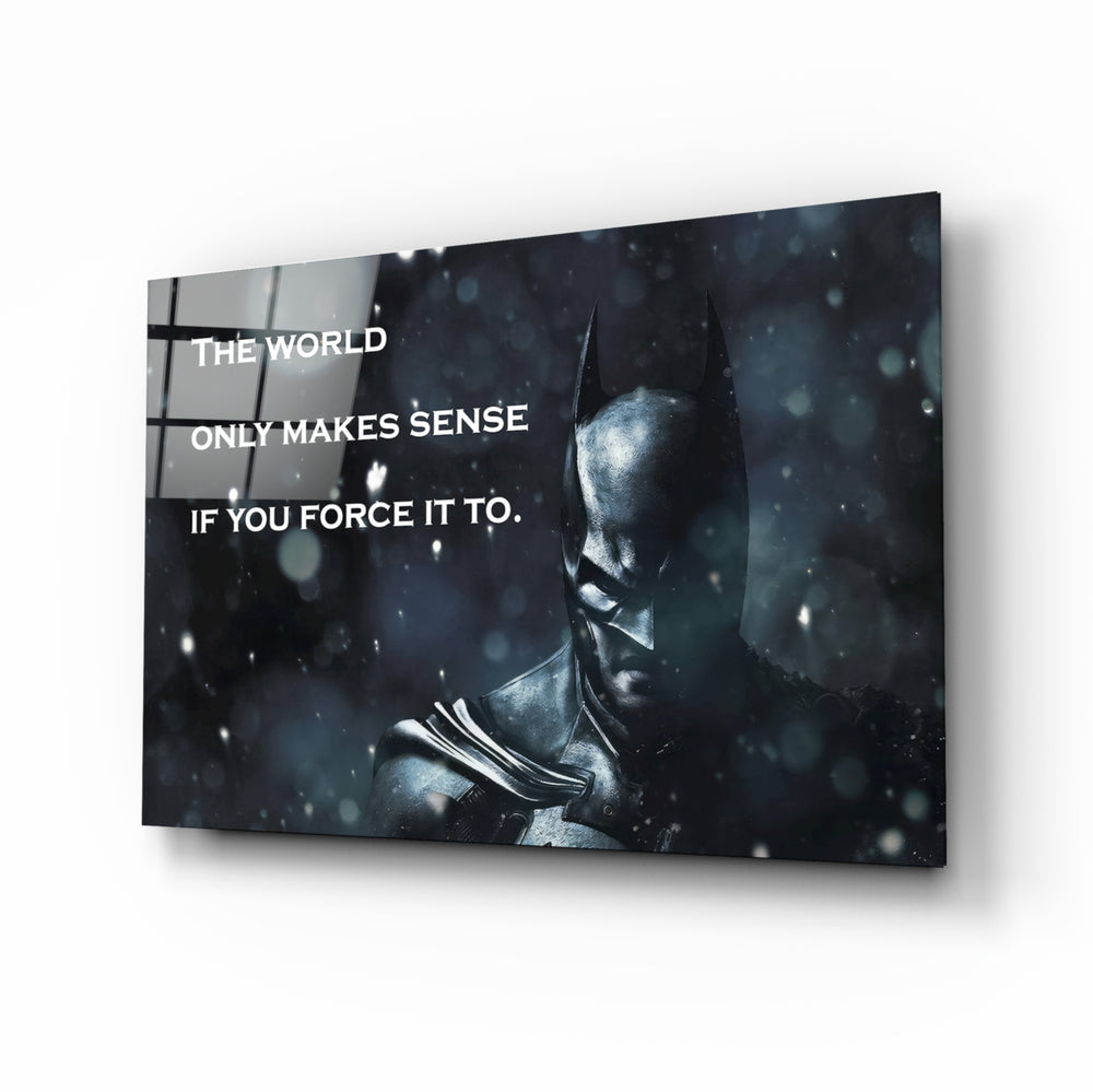 Batman Quote glass wall art in a modern home cinema