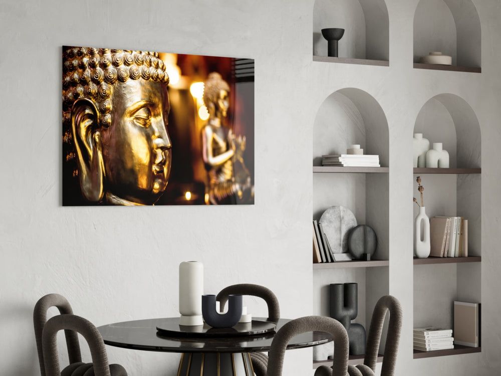 Sacred yatay panel against a moody dark-painted accent wall