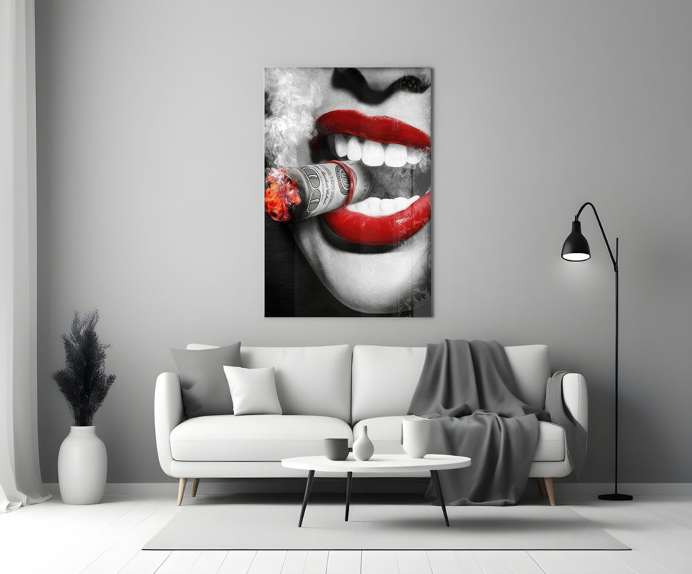 Burn the Money artwork styled in a designer office interior