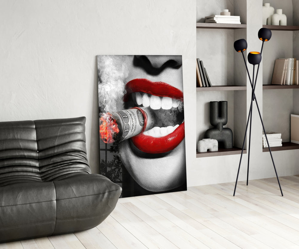 Pop-luxury panel against a moody dark-painted accent wall