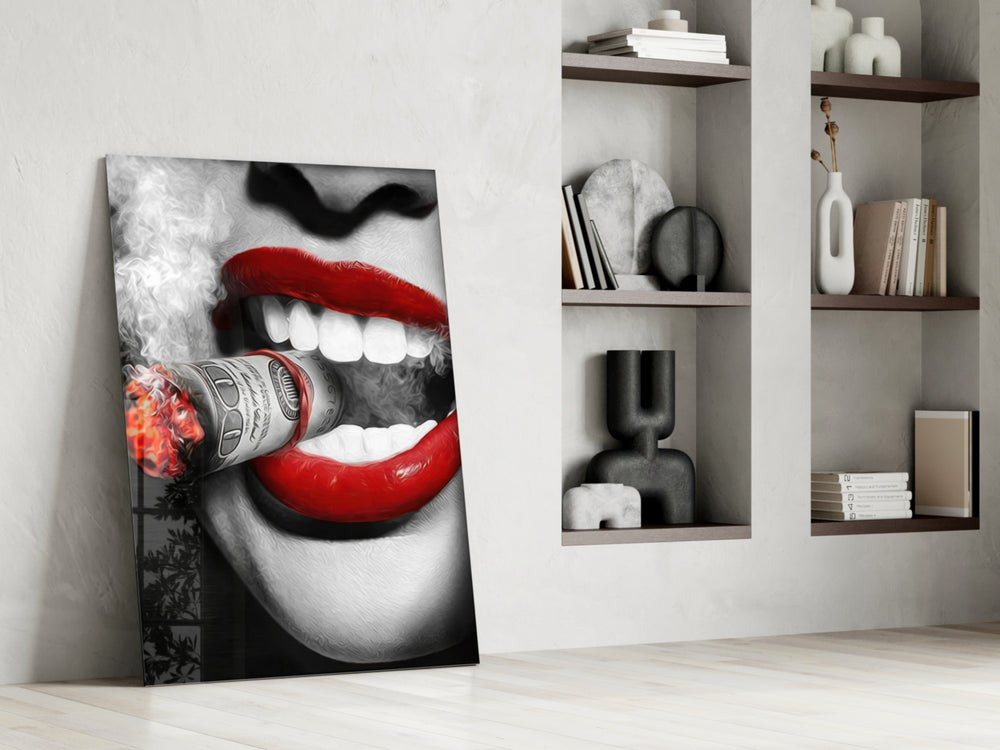 Cinematic artwork in a moody dining room interior