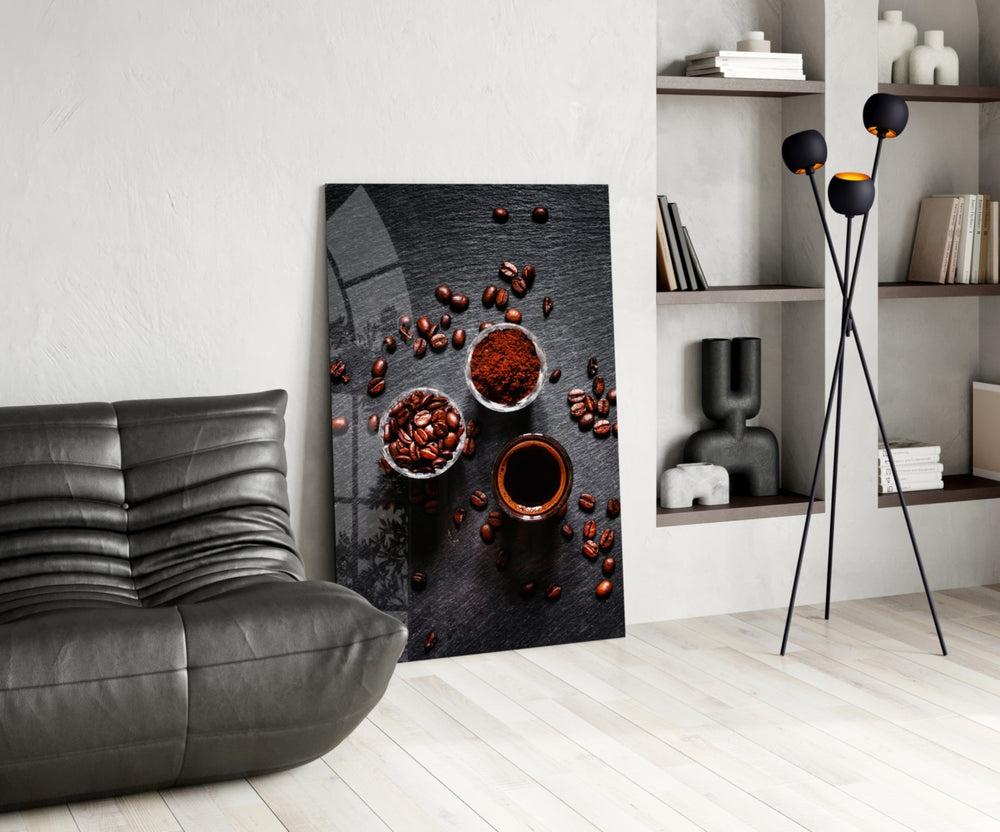 Café glass print bringing espresso edge to a dining room