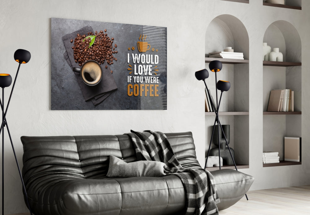 Café glass print bringing typography edge to a dining room