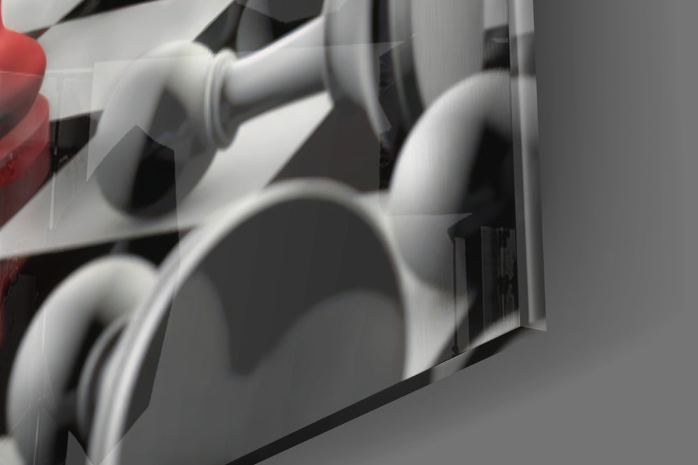 Don't Stop glass wall art catching light to reveal its painted queen