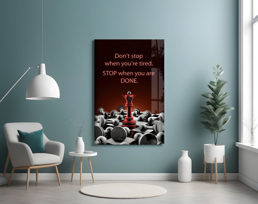 Motivational glass print bringing strategy edge to a designer office