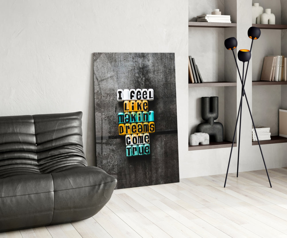 Motivational glass print bringing pop edge to a home office