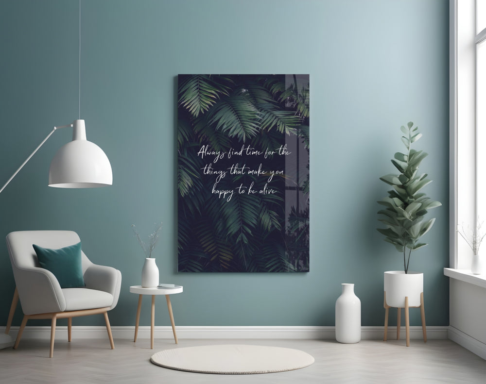 Botanical glass print bringing motivational edge to a master bedroom
