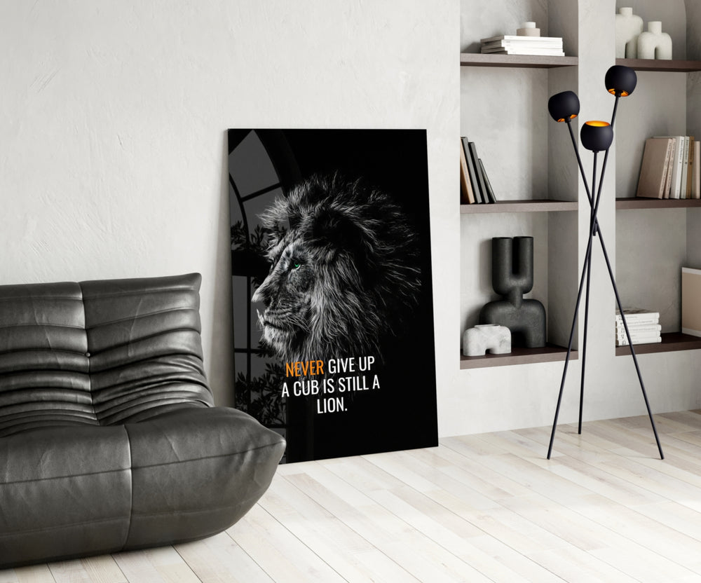 Wildlife glass print bringing motivational edge to a creative loft