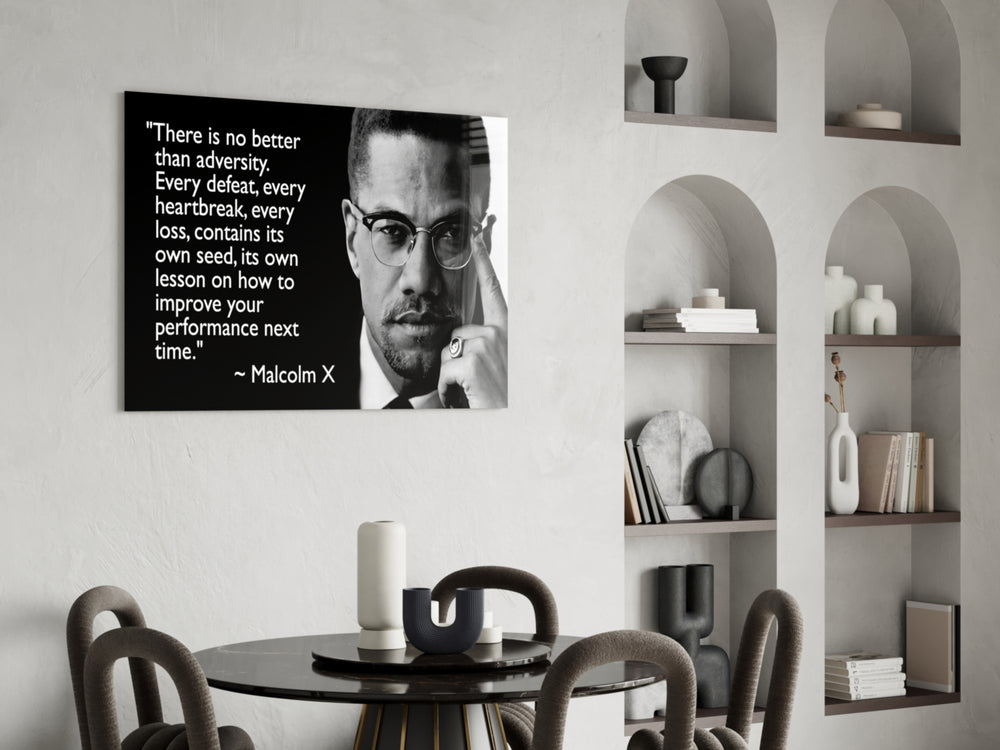 Civil-rights glass print bringing motivational edge to a designer office