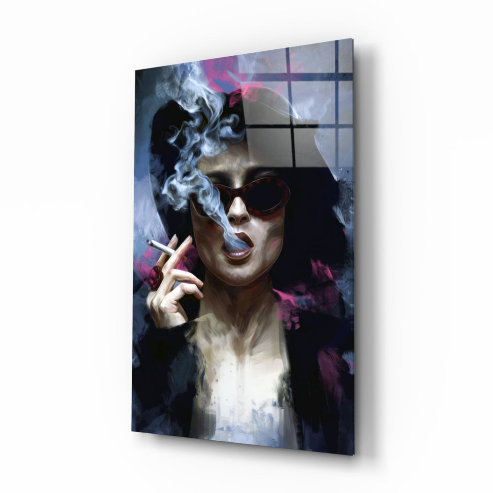 Marla Singer glass wall art in a modern home cinema