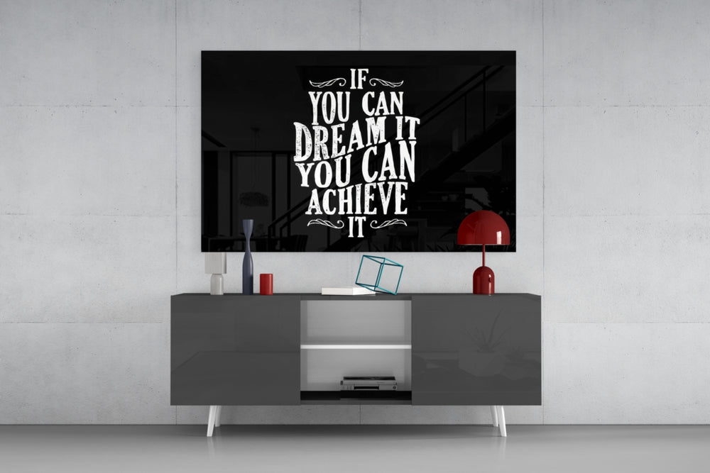 If You Can Dream It glass wall art catching light to reveal its painted flourish