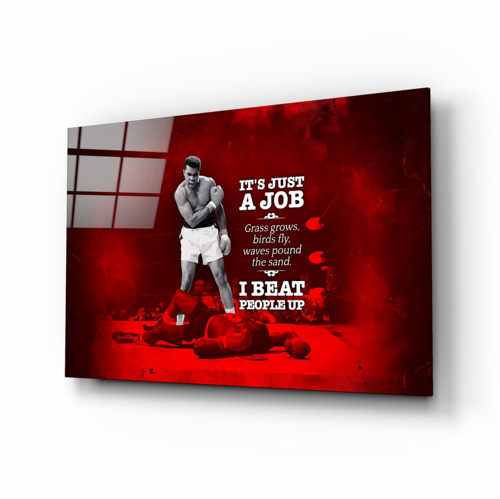 Boxing tribute panel anchoring a man cave wall