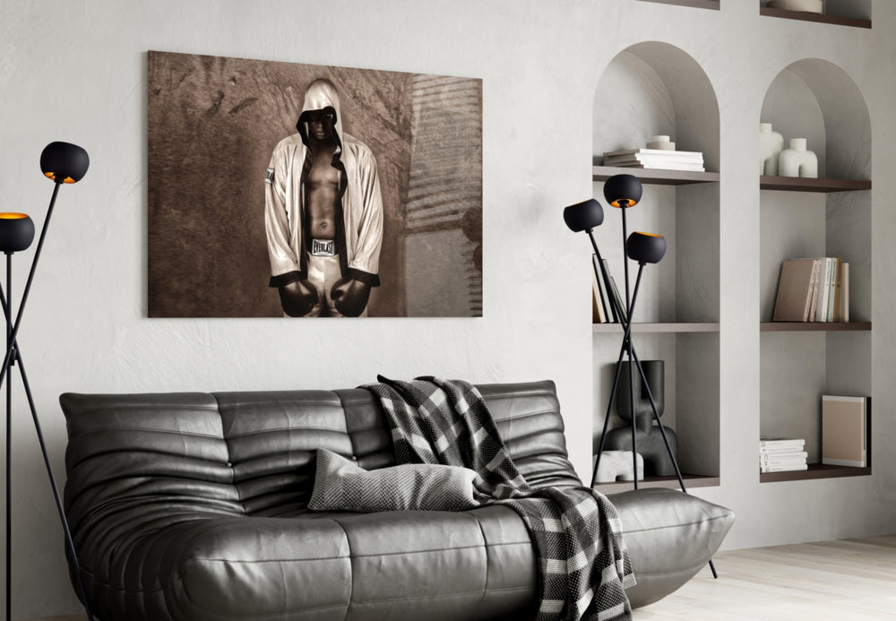 Boxing glass print bringing vintage edge to a study