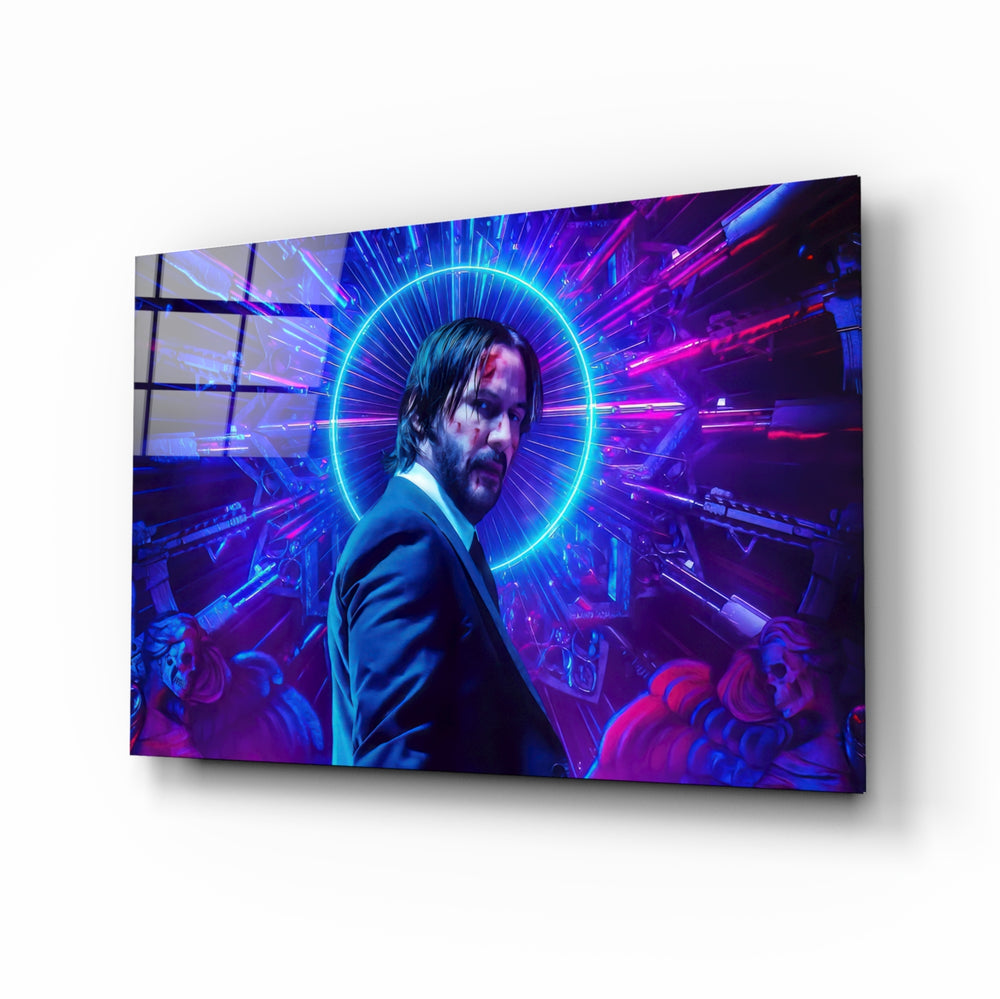 Action-cinema tribute panel anchoring a man cave wall