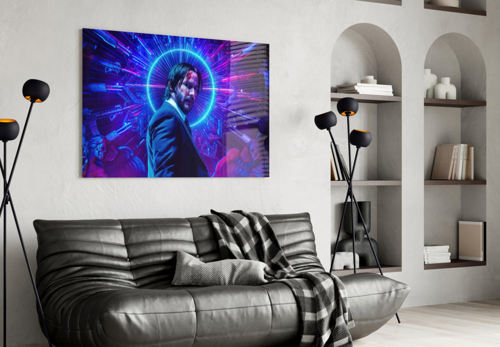 Action glass print bringing cyberpunk edge to a teen's bedroom