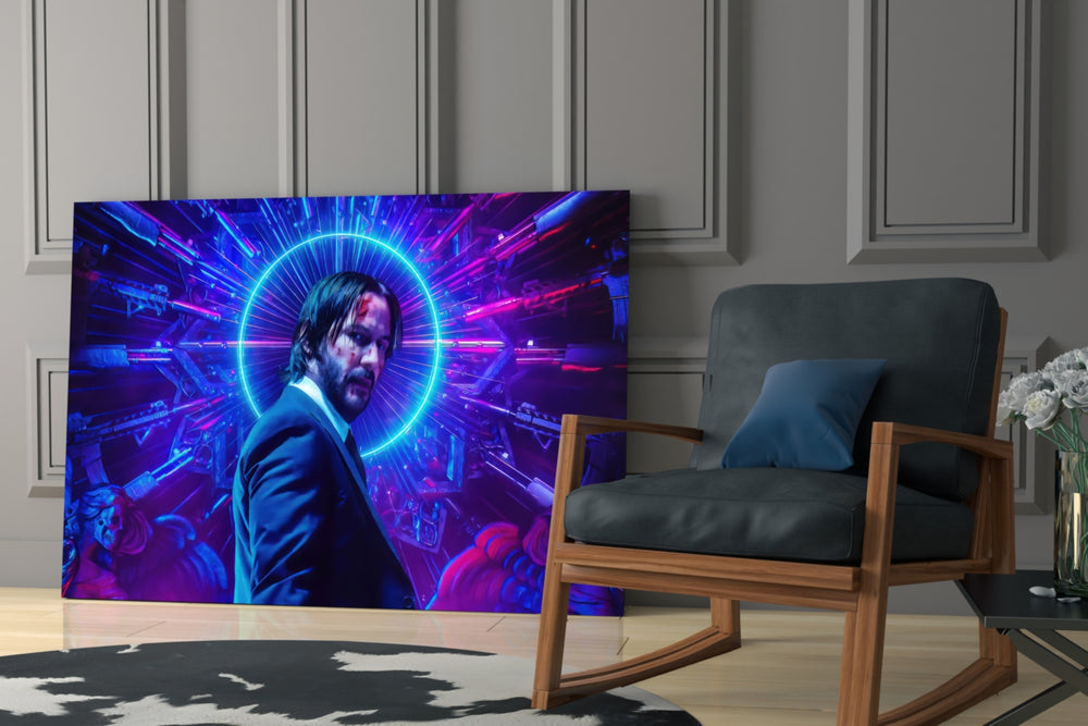 Cinematic artwork in a moody bedroom interior
