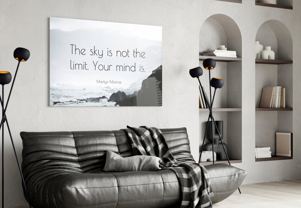 Motivational glass print bringing seascape edge to a designer office