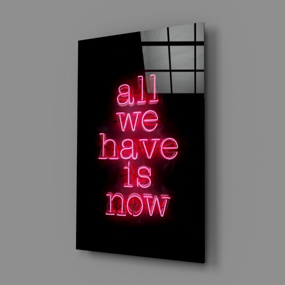 Neon typography panel anchoring a teen's bedroom wall