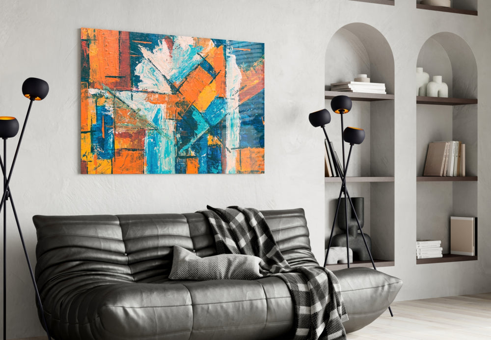 Abstract glass print bringing modernist edge to a hospitality interior