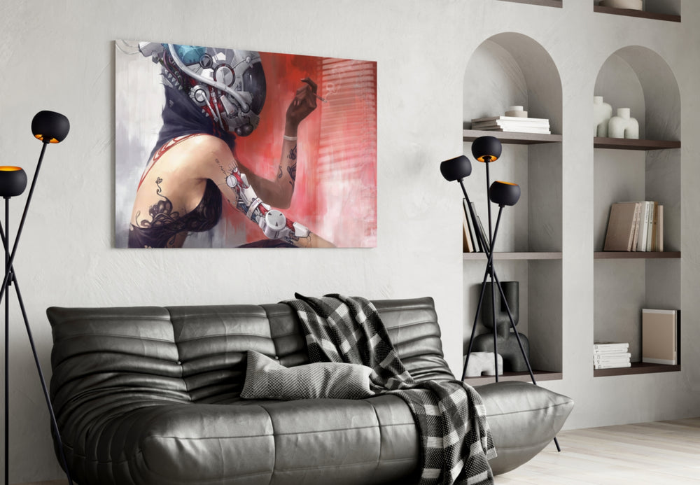 Transmutation artwork styled in a designer office interior