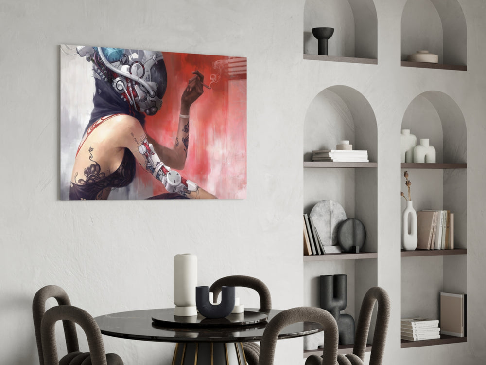 Cyberpunk glass print bringing sci-fi edge to a teen's bedroom