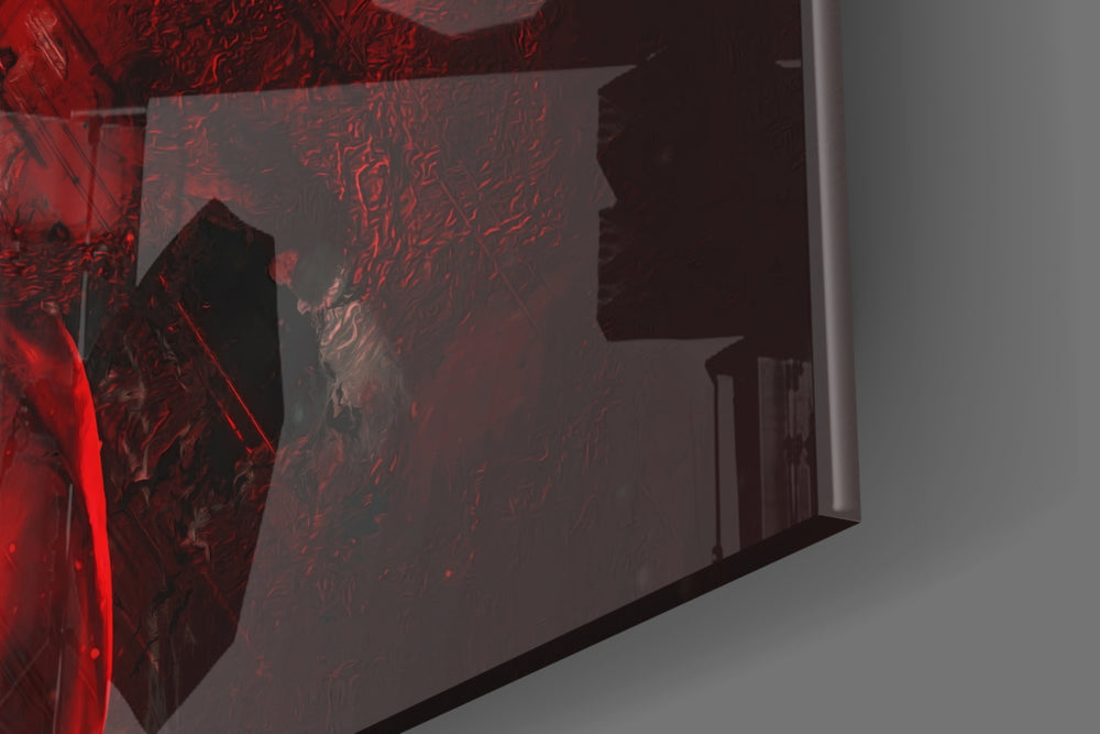 Nipsey Hussle Scarlet glass wall art catching light to reveal its painted grunge