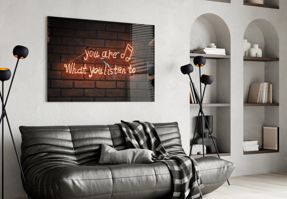 Music glass print bringing neon edge to a high-end bar