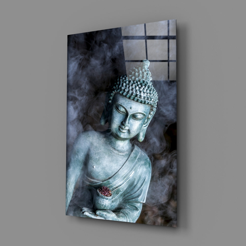 Sacred art panel anchoring a yoga studio wall