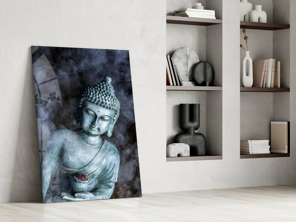 Sacred panel against a moody dark-painted accent wall