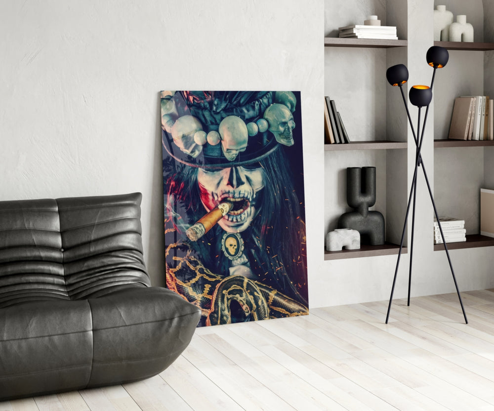 Dark-fantasy panel against a moody dark-painted accent wall