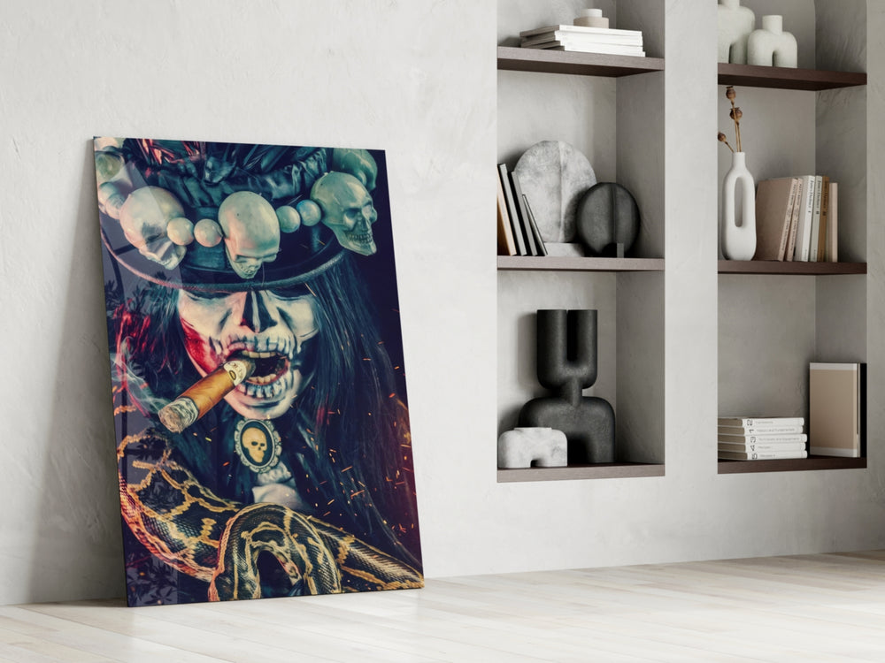 Cinematic artwork in a Halloween-leaning home interior