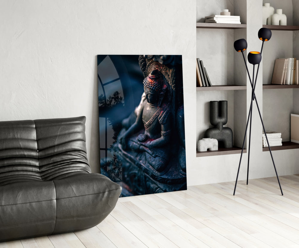 Sacred panel against a moody dark-painted accent wall