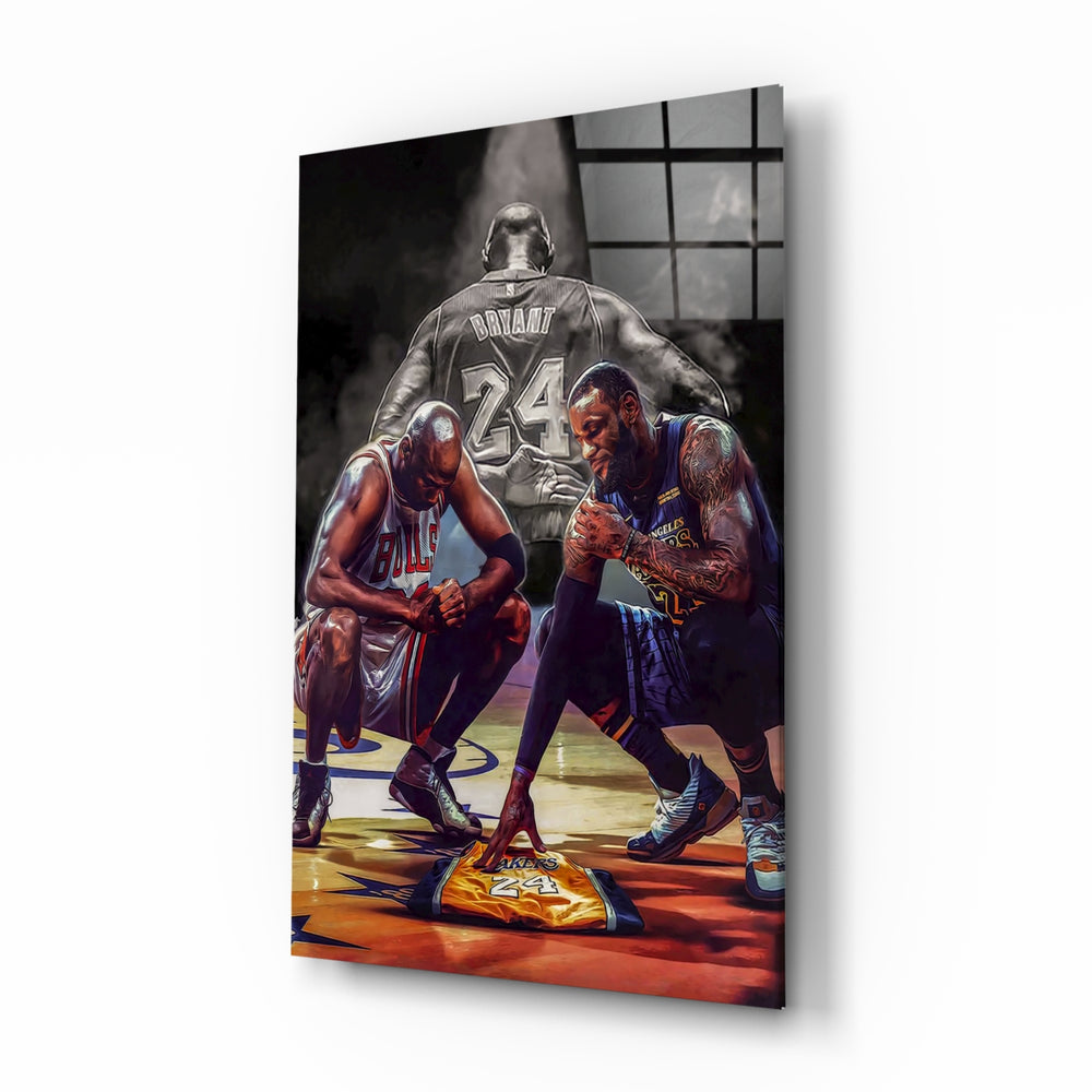 Respect for Kobe Bryant glass wall art in a modern home cinema