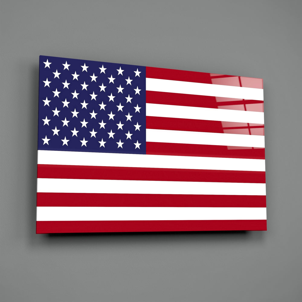 Patriotic panel anchoring a man cave wall