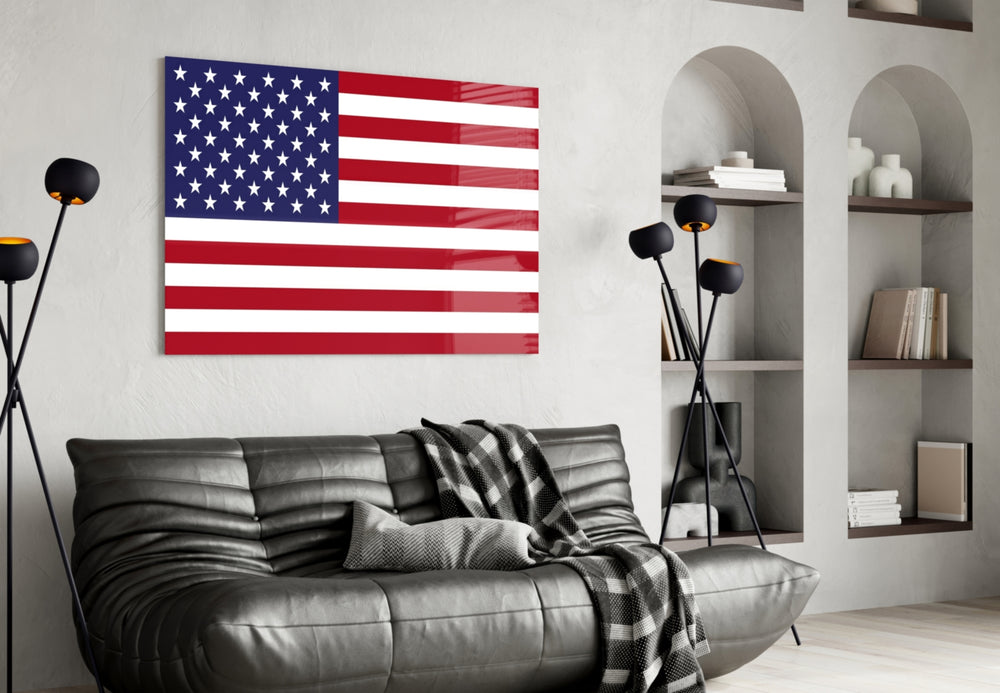 Flag of the United States artwork styled in a study interior