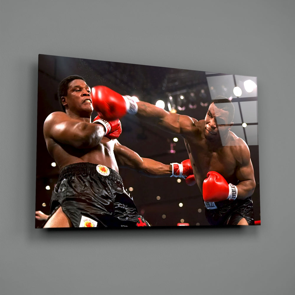 Boxing tribute panel anchoring a man cave wall