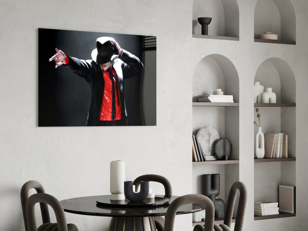 Pop glass print bringing concert edge to a karaoke lounge