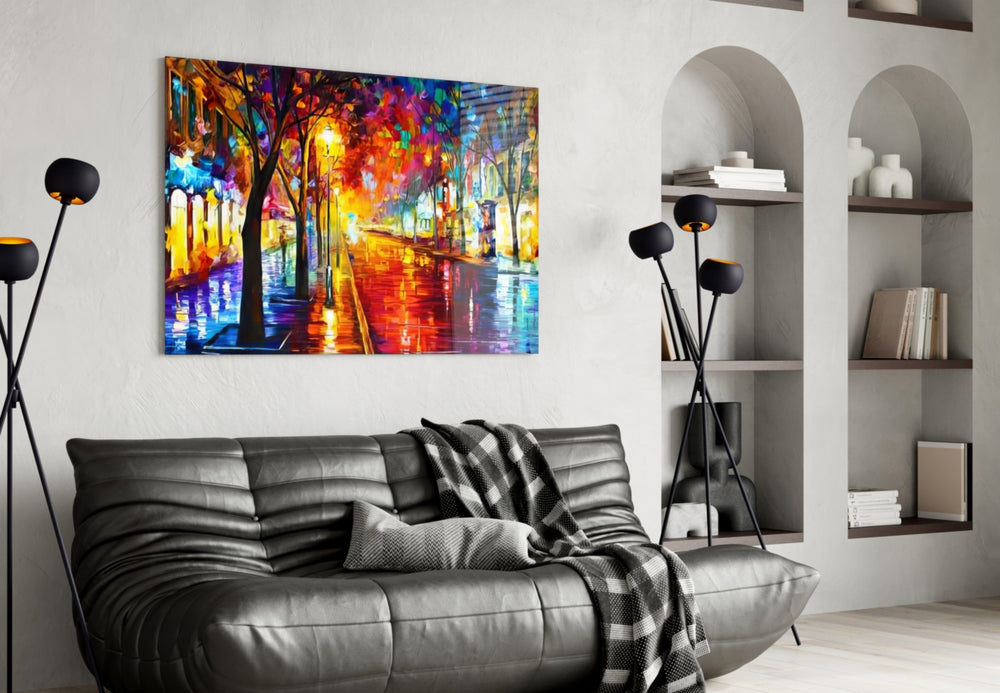 Lighted Street artwork styled in a bistro interior