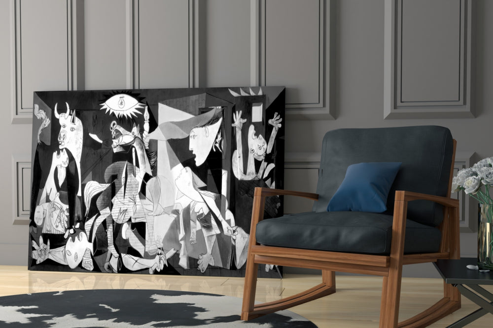 Cubist yatay panel against a moody dark-painted accent wall