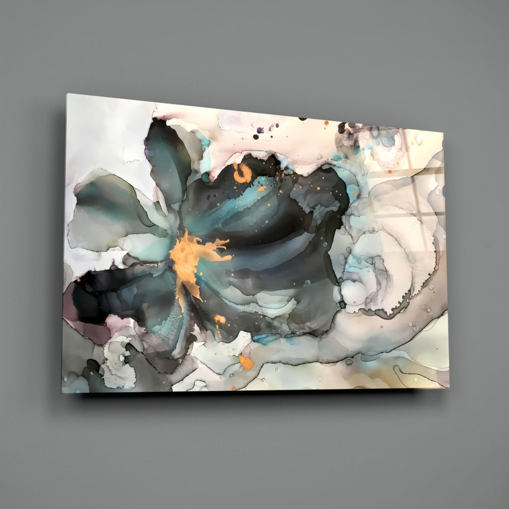 Alcohol-ink panel anchoring a creative loft wall
