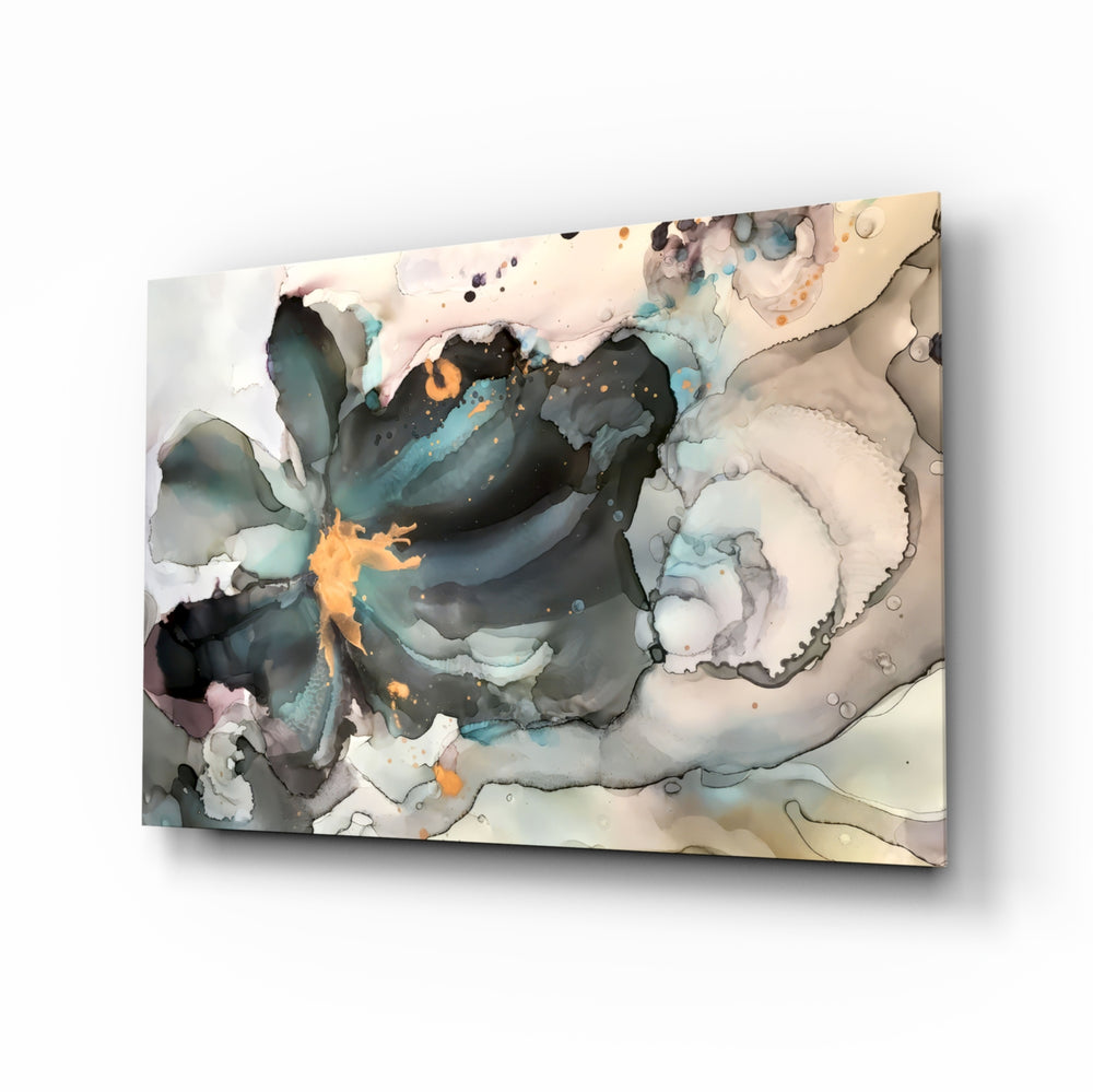 Marble Flower glass wall art in a modern living room