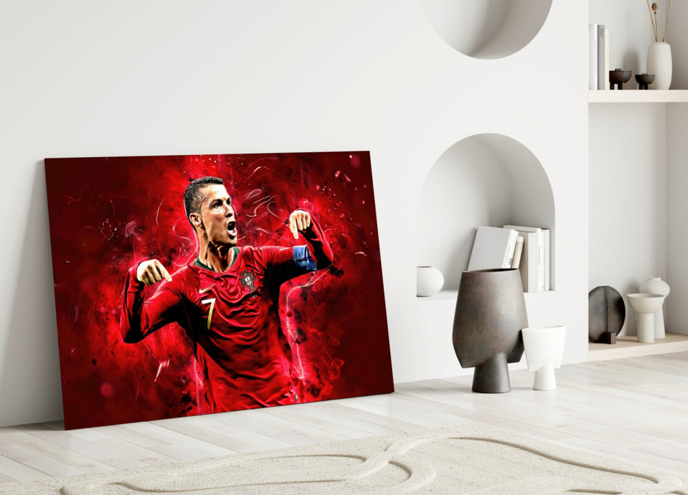 Close-up detail of CR7 splatter celebration behind glass