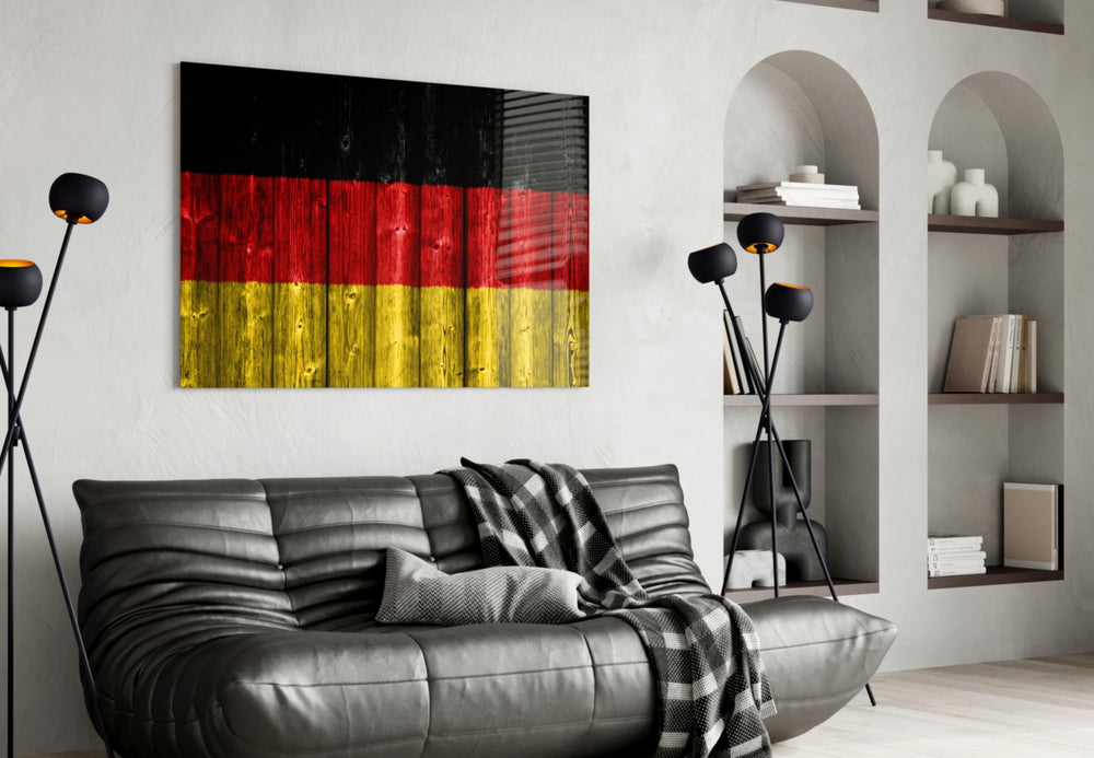 Flag of Germany artwork styled in a sports den interior