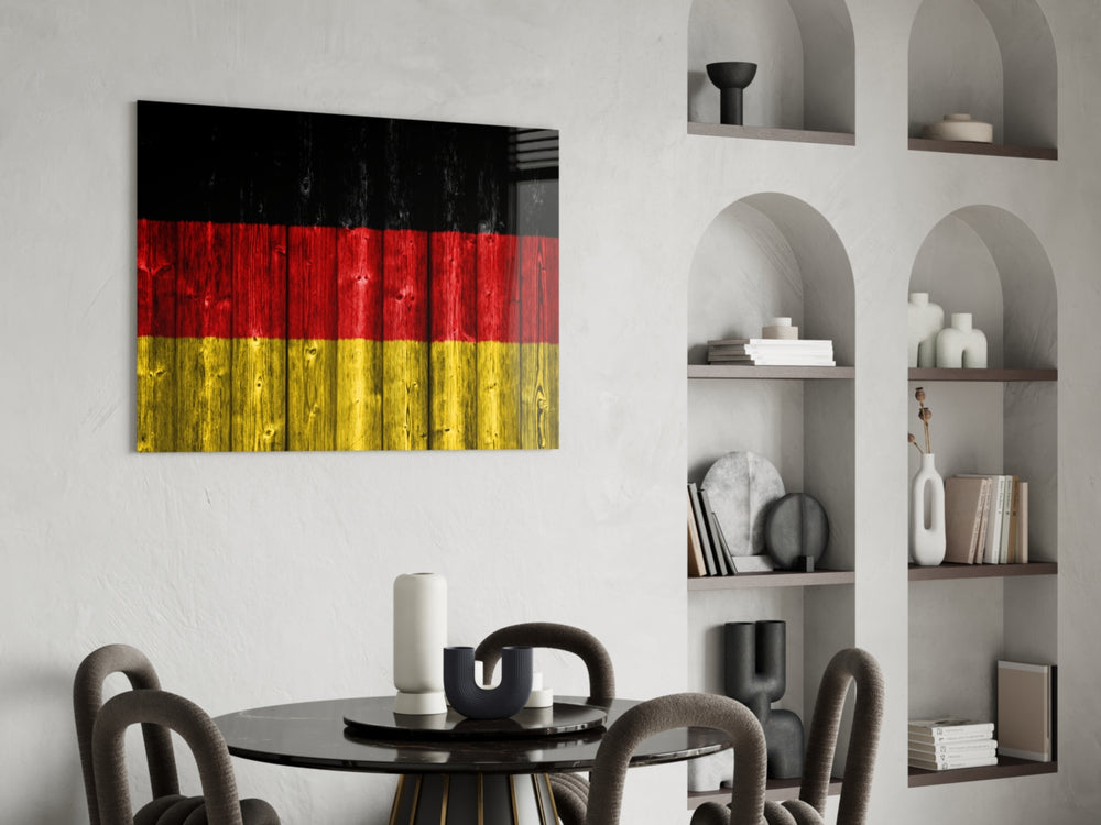 Patriotic glass print bringing German edge to a hallway