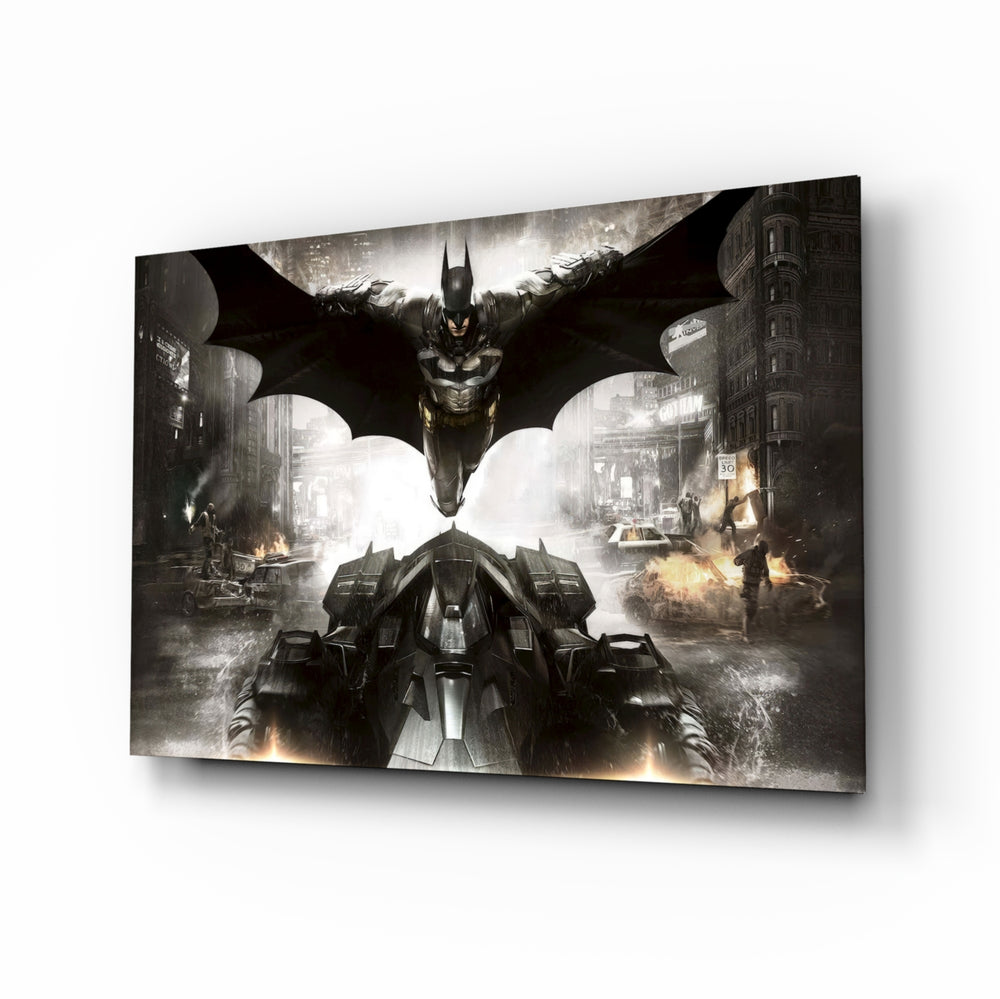 Batman glass wall art in a modern home cinema